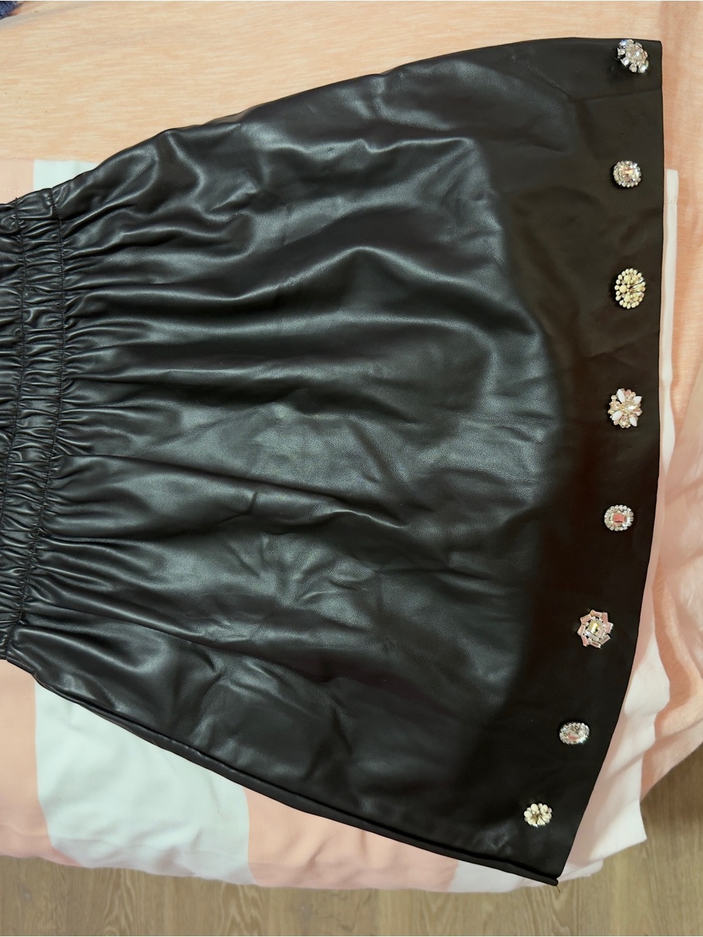 Saks Fifth Avenue Black Faux Leather Mini with Jeweled Accents